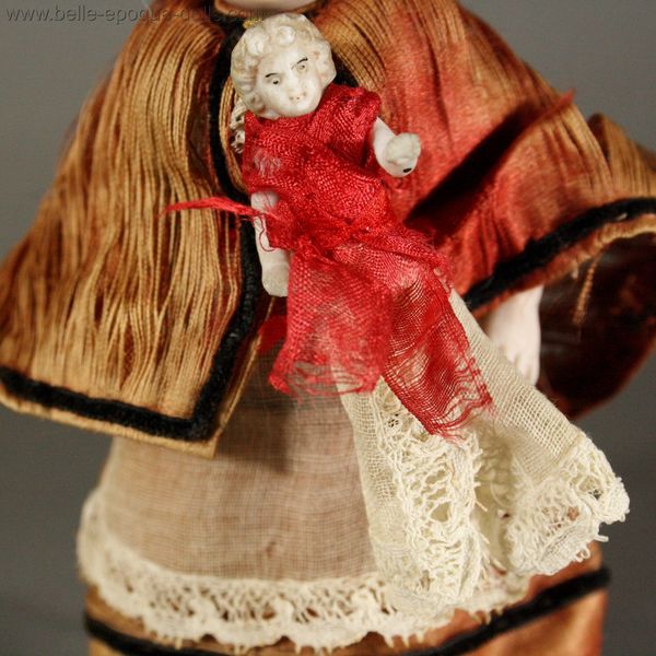 French antique tiny nanny , Antique all bisque doll mignonette  , Antique Dollhouse governess nursemaid