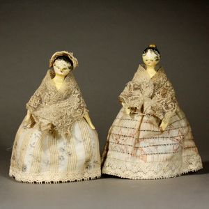Pair of  Grodnertal Wooden Dolls