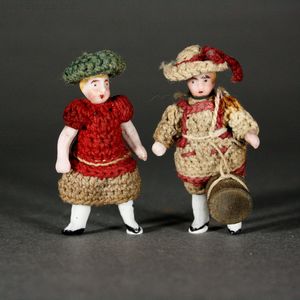 Pair of All-Bisque Tiny Dolls by Carl Horn with Drum