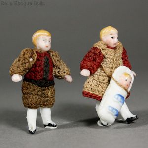Pair of All-Bisque Tiny Dolls by Carl Horn with Original Baby