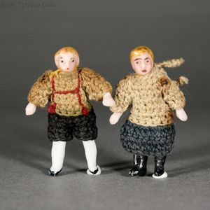 Pair of All-Bisque Tiny Dolls by Carl Horn in Winter Costume