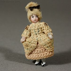 Tiny German All-Bisque Doll  Marie Antoinette  in Original Costume - By Carl Horn