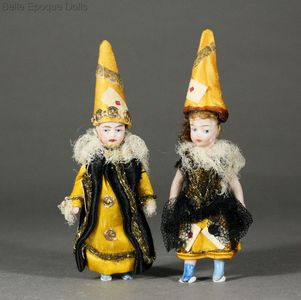 Pair of Antique All-Bisque Lilliputian Dolls - Rare Fortune Tellers - Cartomancers