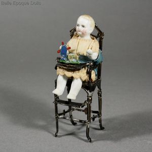 Antique Dollhouse miniature high child chair , Antique dolls house metal high chair , Puppenstuben zubehor 