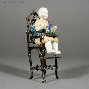 Antique dolls house metal high chair , Antique Dollhouse miniature high child chair , Puppenstuben zubehor 