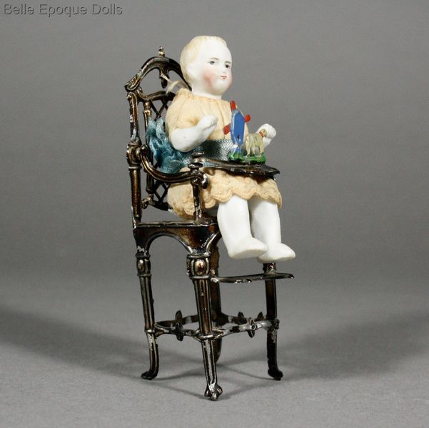 Antique dolls house metal high chair , Puppenstuben zubehor