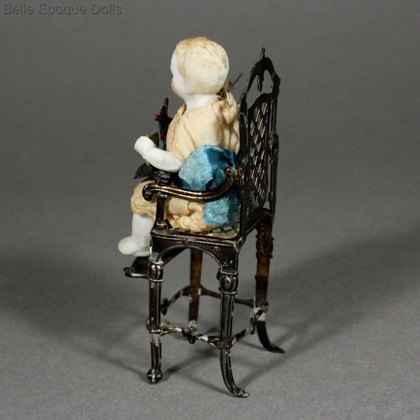 Antique dolls house metal high chair , Puppenstuben zubehor