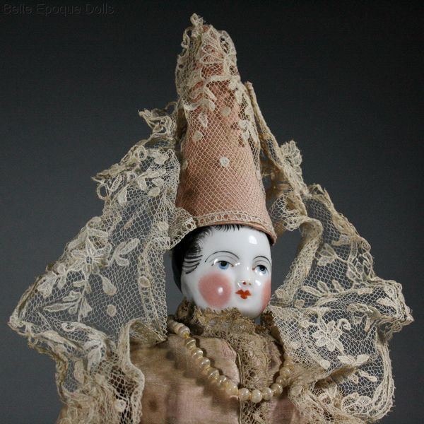 Antique french fortune teller doll , Glazed China Shoulder Head Fortune Teller Doll 