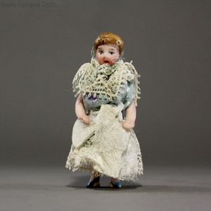 Antique All-Bisque Tiny Girl in Original Costume