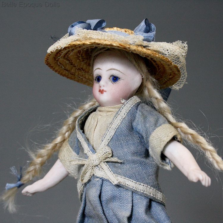 Antique Dollhouse miniature doll , antique French all bisque mignonette