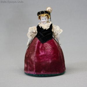 Charming Bisque Dollhouse Doll as Pin-Cushion