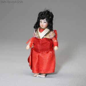 antique miniature japanese all bisque doll , Antique Dollhouse asian doll ,  