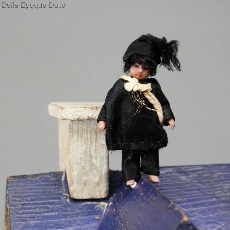 Antique french all bisque miniature doll , Antique dolls house  chimney sweeper boy  , ganzbiskuit mignonnette 
