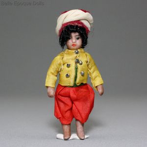 Antique Dollhouse miniature lilliputian doll , antique dolls house all bisque mulatto doll , franzoesische puppenstubenpuppe 