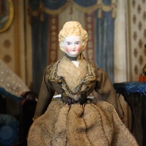 Antique Early Parian Dollhouse Doll with Beautiful Hair Style
