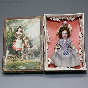 Antique French All-Bisque Tiny Girl with Box