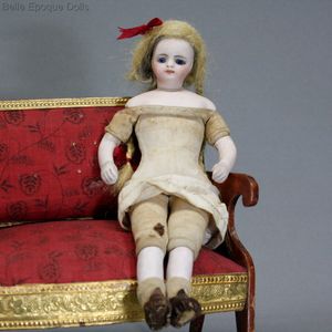 early german mignonette  , Simon Halbig bisque dollhouse doll , bare feet mignonette  